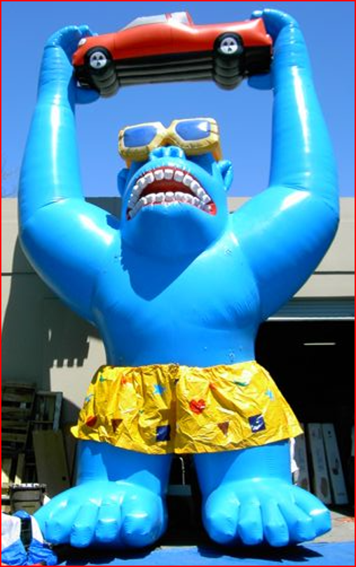 Blue Inflatable Gorilla Holding Car for Promotions