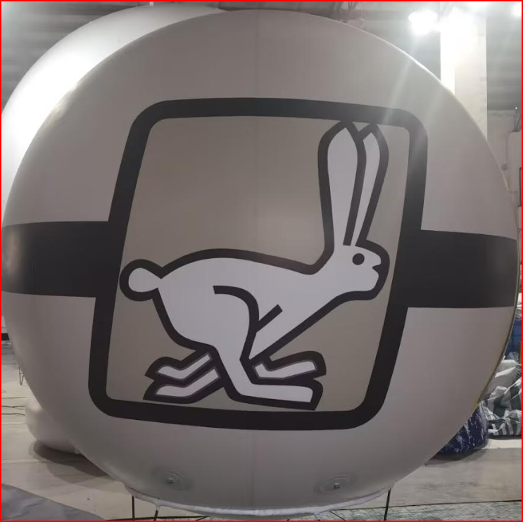Gray and Black Helium Sphere with Rabbit Logo for Trade Show