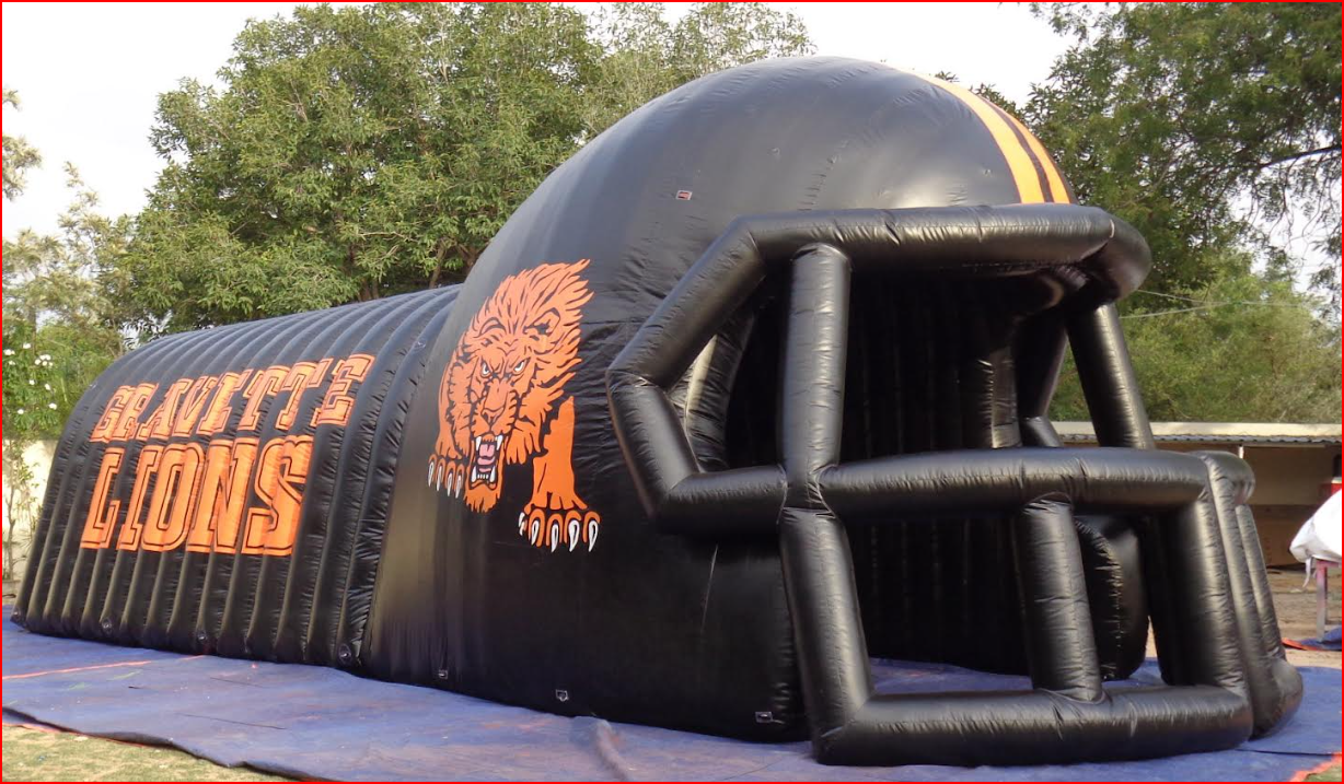 Gravette Lions Helmet and Mascot Football Tunnel Front View